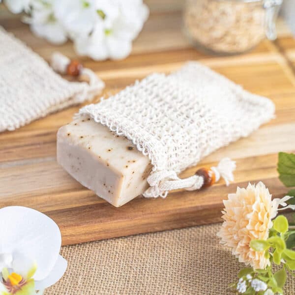 Sac à savon en ramie organique 100% naturel avec sangle pour le bain et la douche