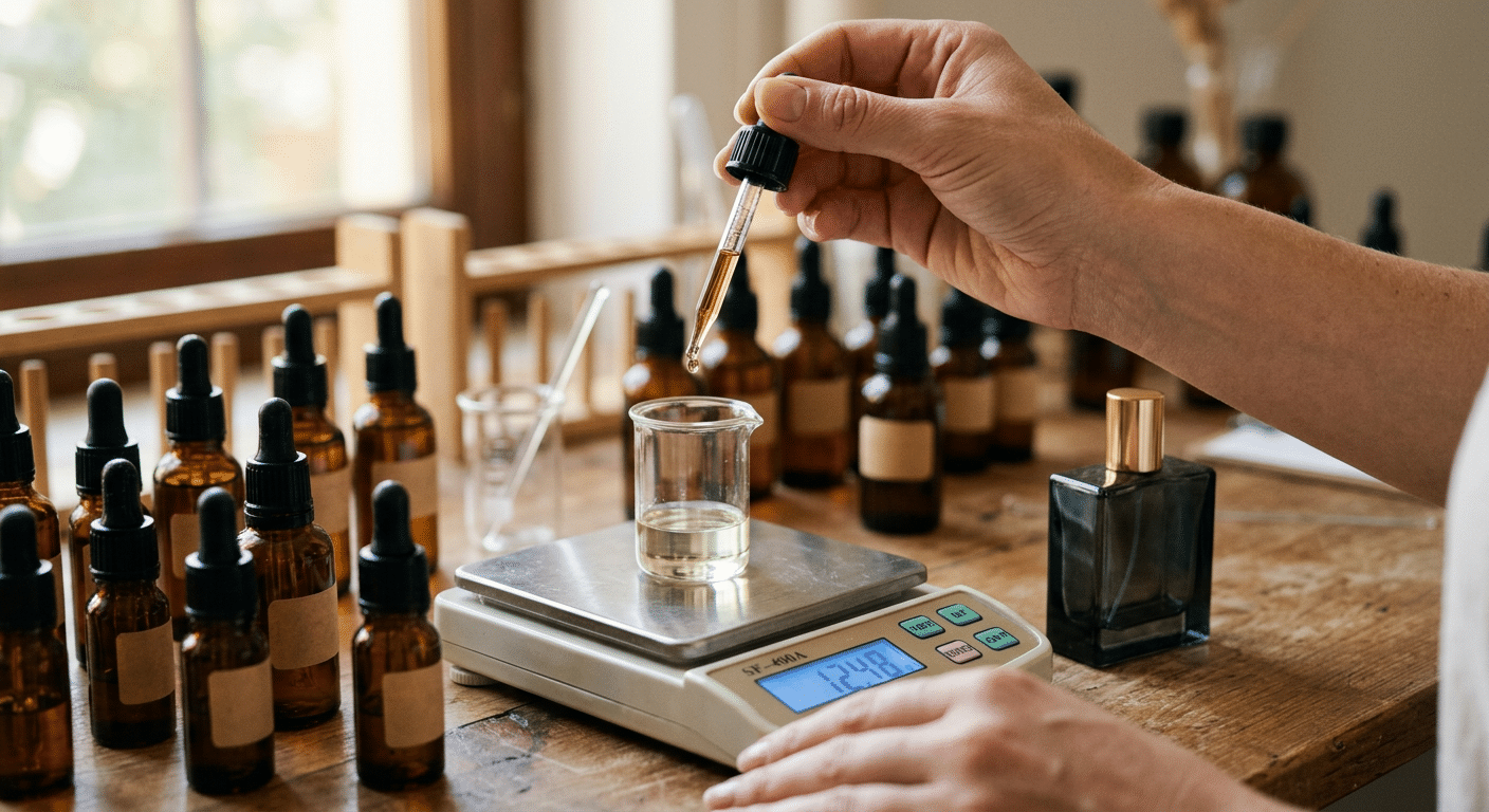 Parfum mengen met weegschaal