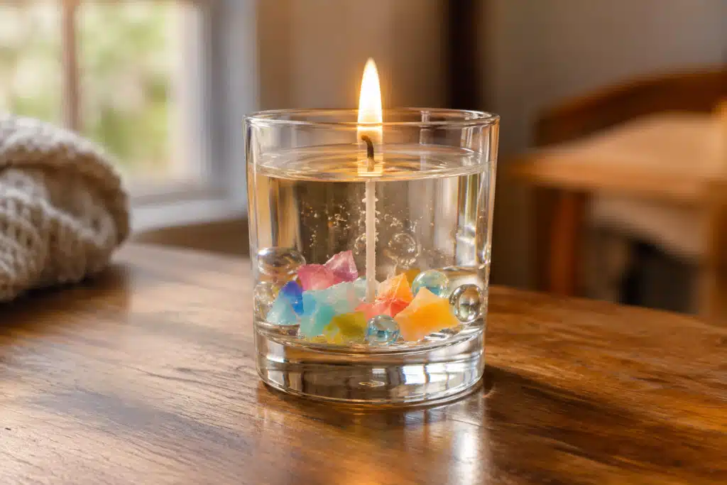 Heldere gelkaars in glas